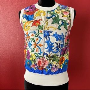DOLCE & GABBANA Majolica Print Multicolor Sleeveless Silk Top